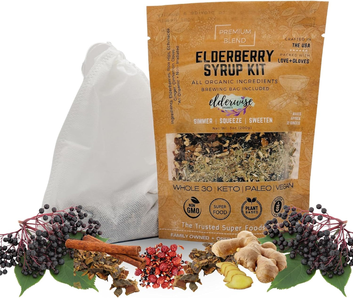 Elderwise Organic Elderberry Syrup Kit - 32oz