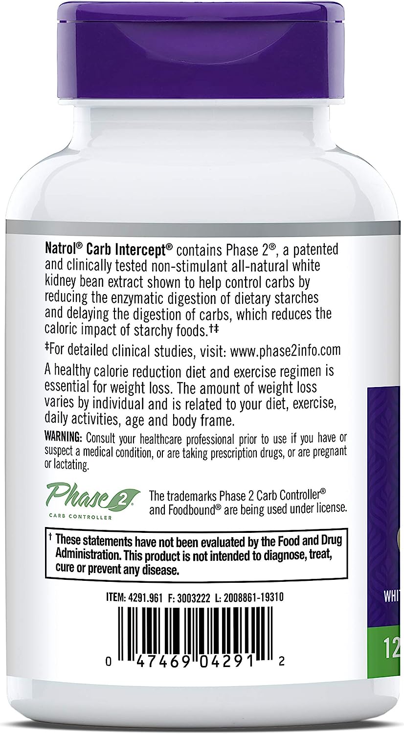 Natrol Carb Intercept Capsules with White Kidney Bean Extract 120 Count