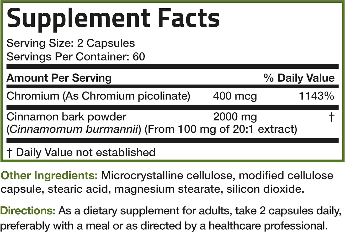 Bronson Cinnamon Plus Chromium Serving  120 Vegetarian Capsules