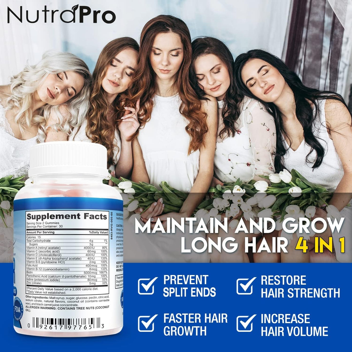 NutraPro Long Hair Gummies – Anti-Hair Loss Supplement for Faster Hair Growth - 60 gummies