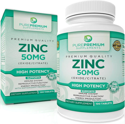 PurePremium Zinc 50mg -  Zinc Supplements for Men & Women 100 Tablets