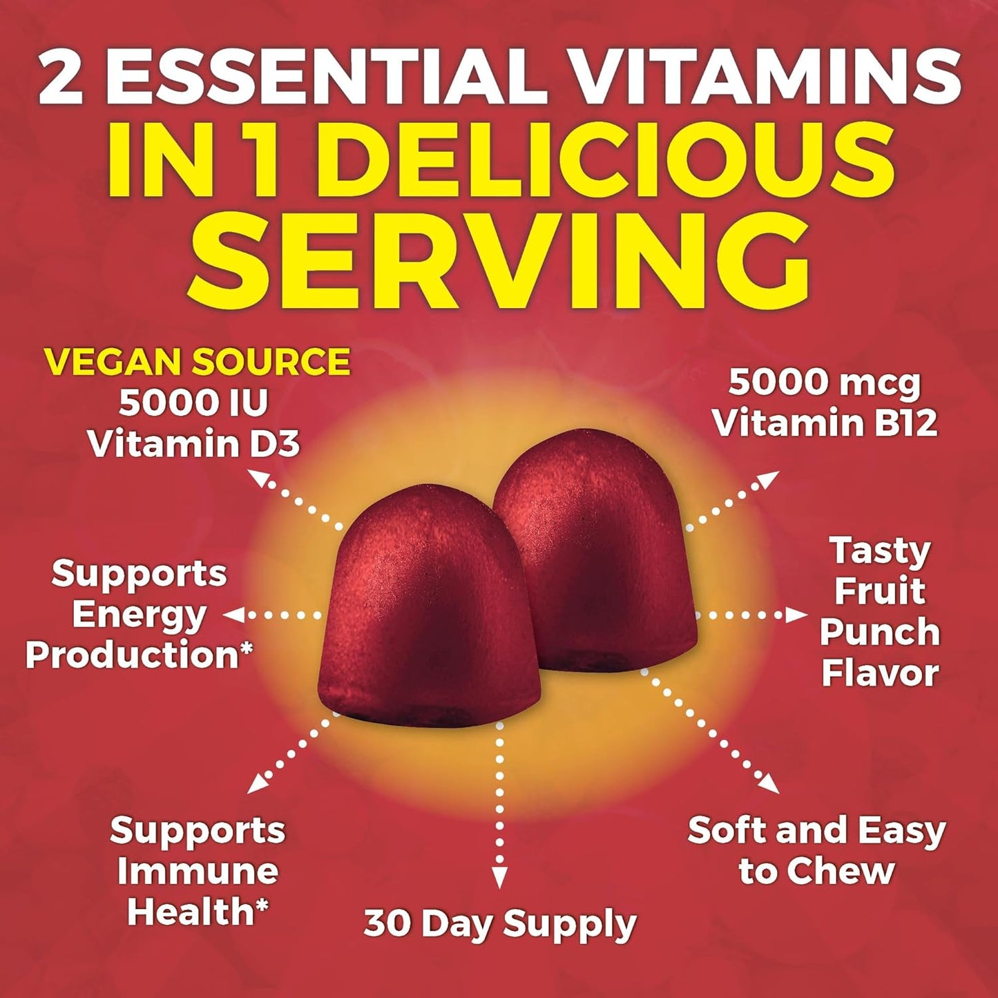 Viva Naturals Plant Based Vitamin B12 Gummies for Adults 5000mcg with Vitamin D3 5000 IU (60 Count)