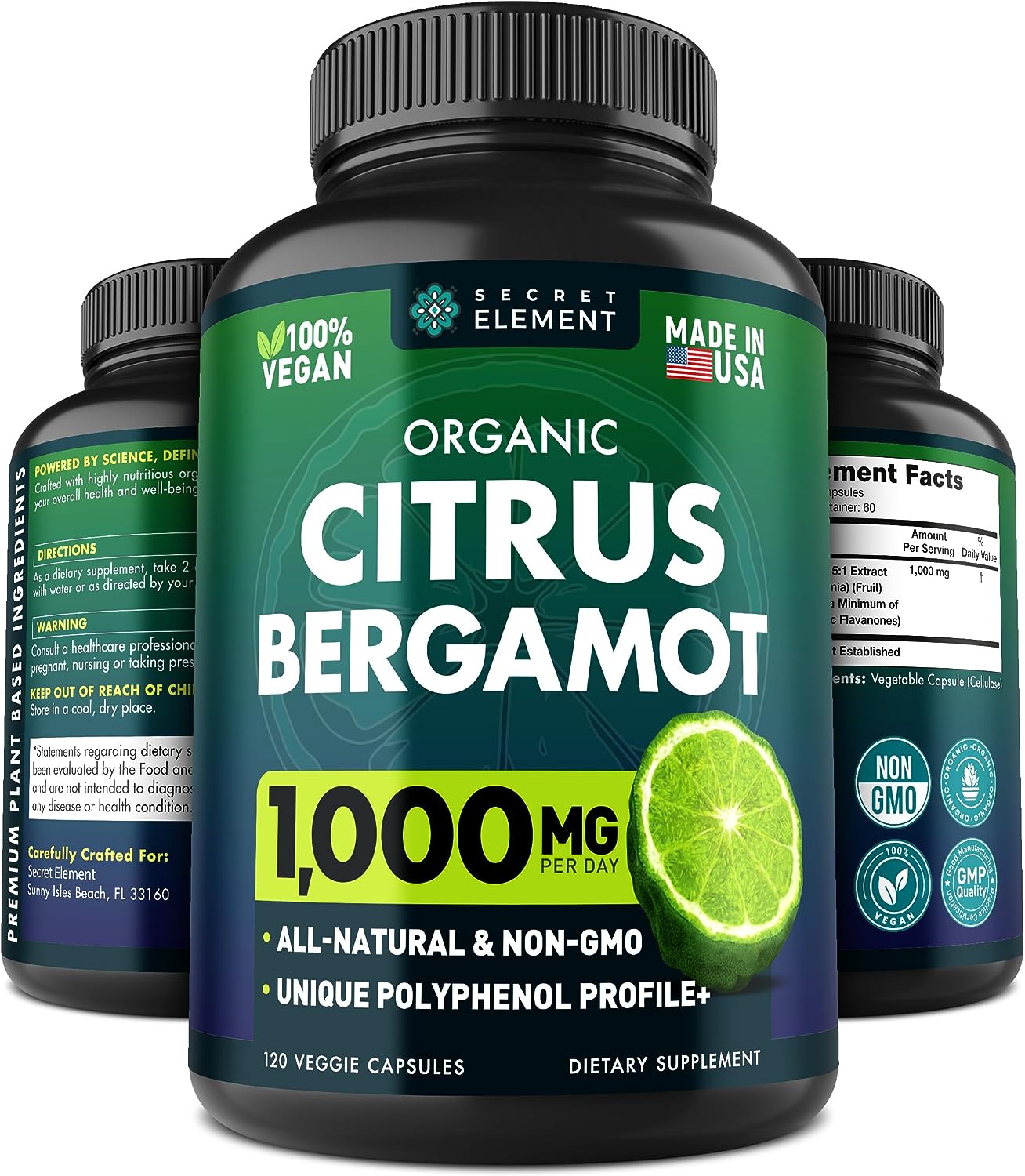 Citrus Bergamot Extract  Pure, Vegan Bergamot 120 Capsules