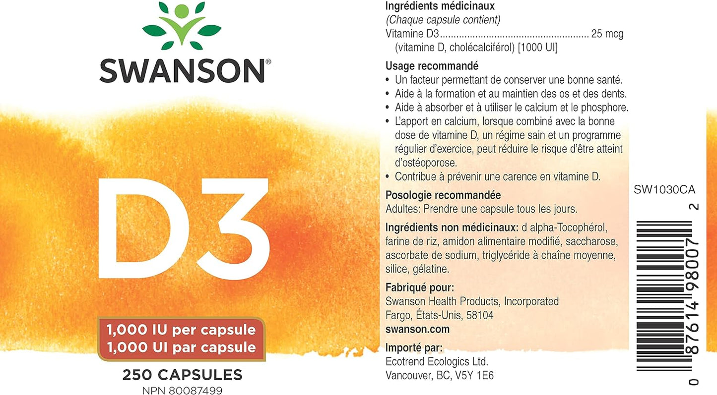 Swanson Vitamin D-3, 250 Capsules