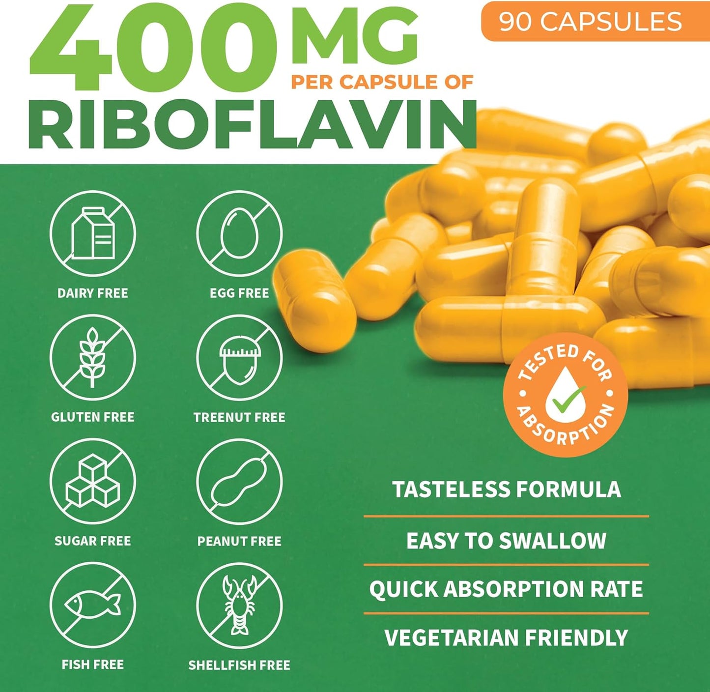 ForestLeaf Vitamin B2 Riboflavin 400mg - 90 Count