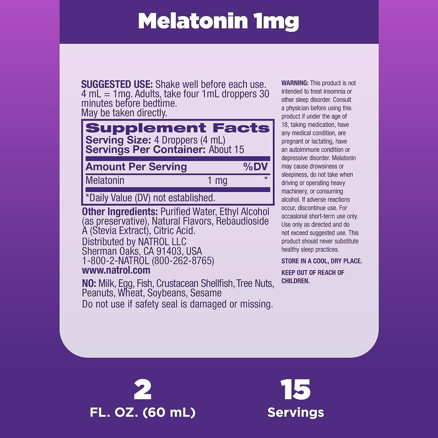 Natrol Liquid Melatonin 1mg, Berry-Flavored Dietary Supplement