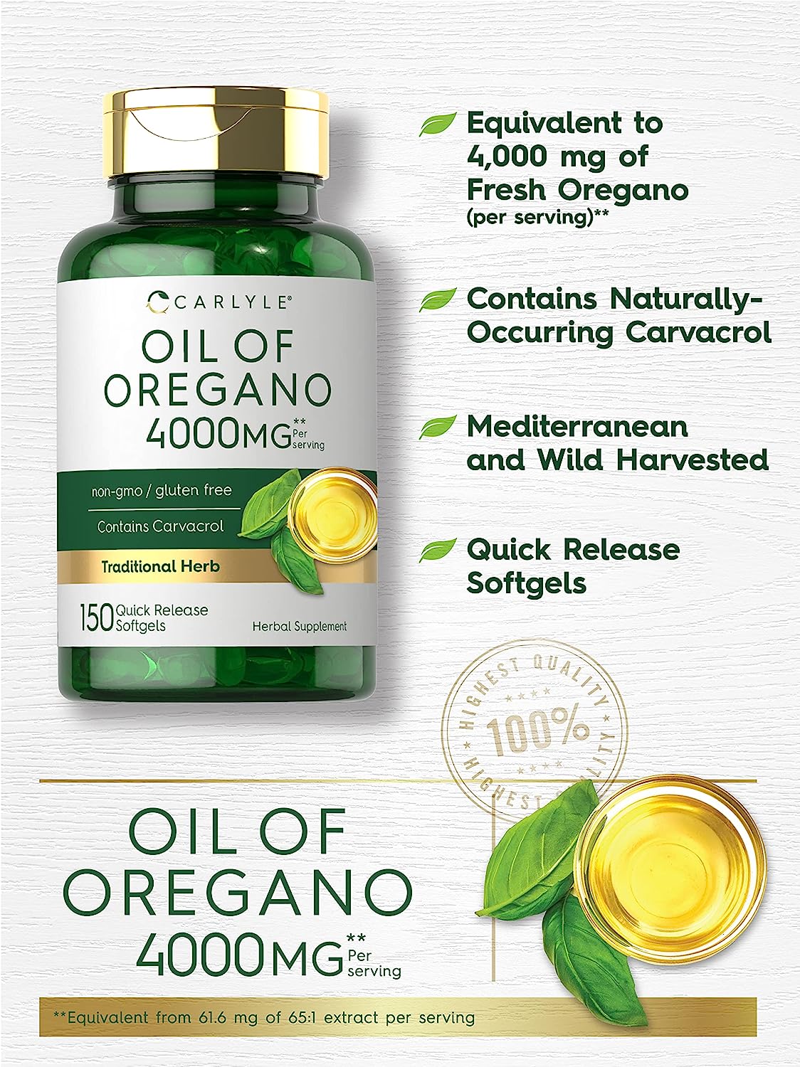 Carlyle Oregano Oil Extract  Max Potency 150 Softgel