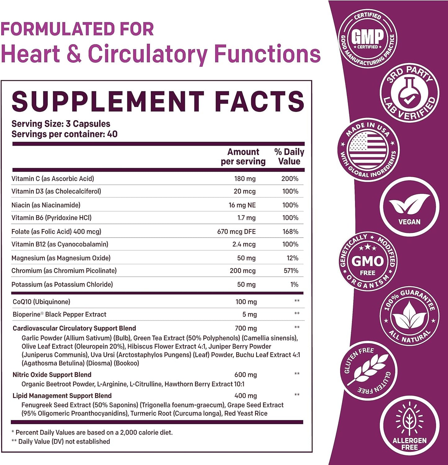 26-in-1 Nitric Oxide Supplement - Blood Pressure Supplement - 120  capsules