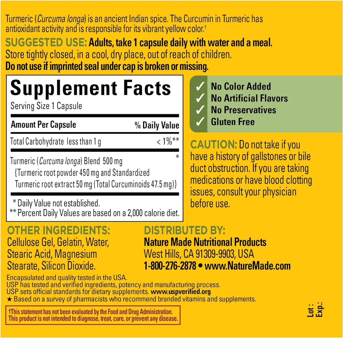 Nature Made Turmeric Curcumin 500 mg, 120 Capsules