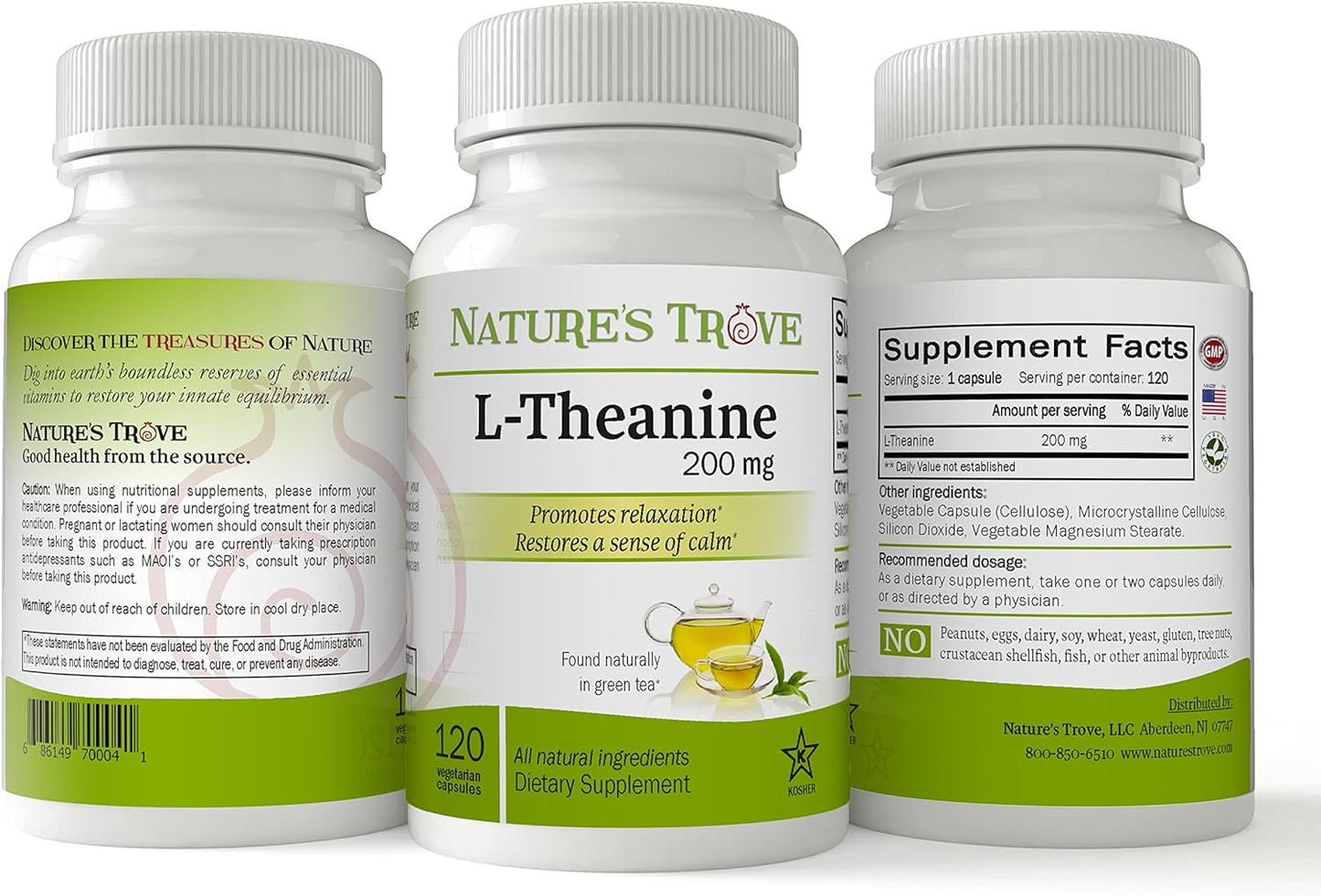 Nature's Trove L-Theanine 200mg 120 Vegetarian Capsules