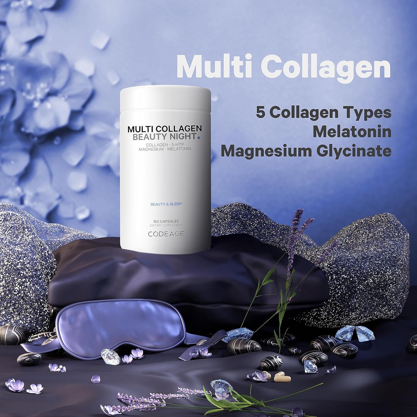 Codeage Multi Collagen Melatonin Magnesium Beauty Night Complex - 150 Capsules