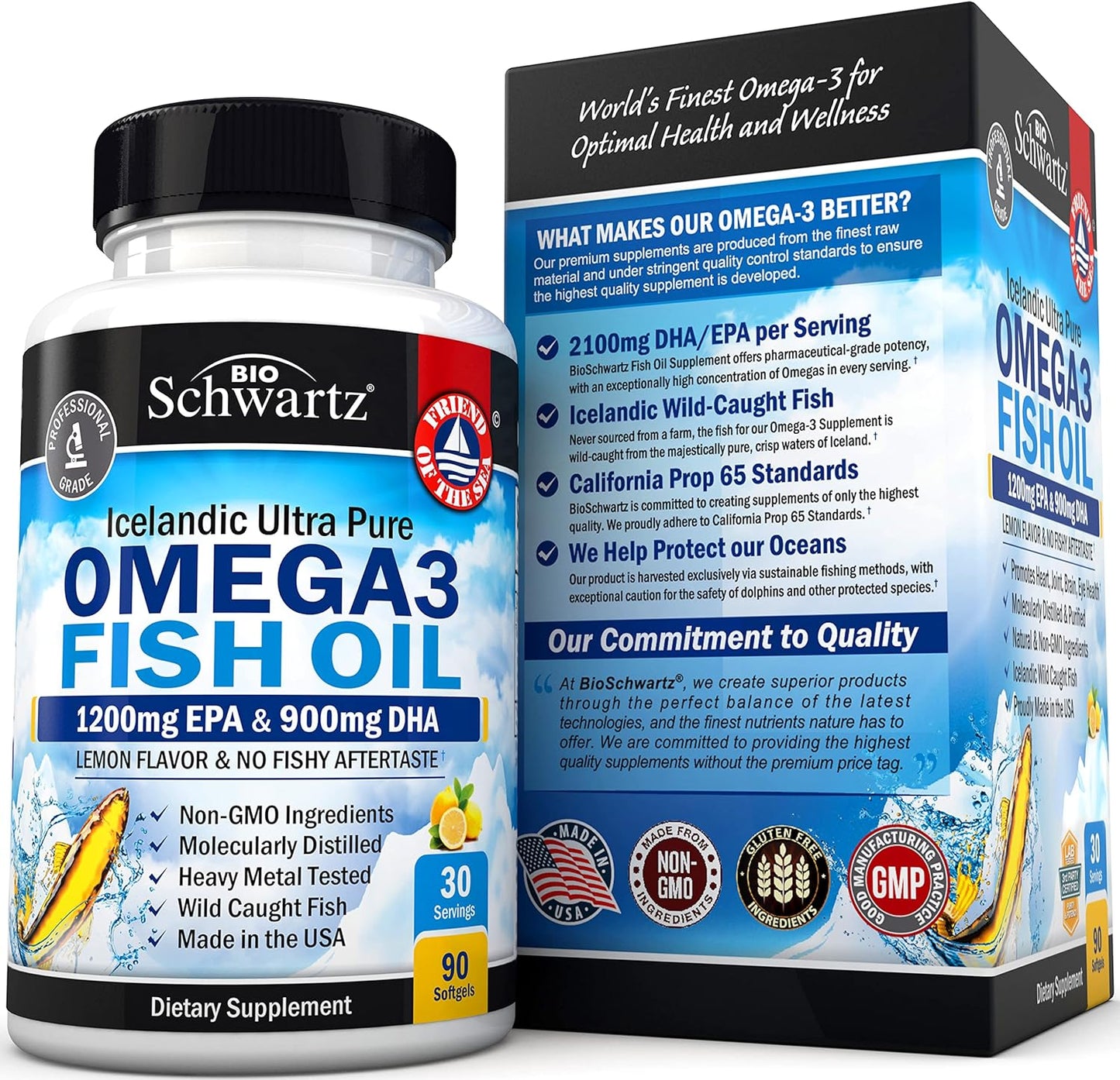 Omega 3 Fish Oil Supplement - 1200mg EPA and 900mg DHA Fatty Acid Per Serving from Wild Caught Fish