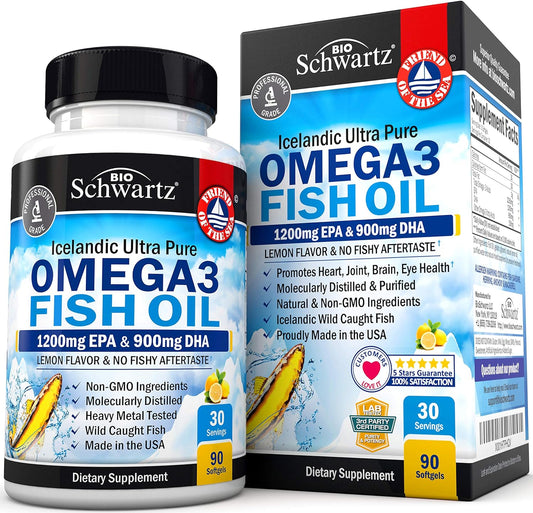 Omega 3 Fish Oil Supplement - 1200mg EPA and 900mg DHA Fatty Acid Per Serving from Wild Caught Fish