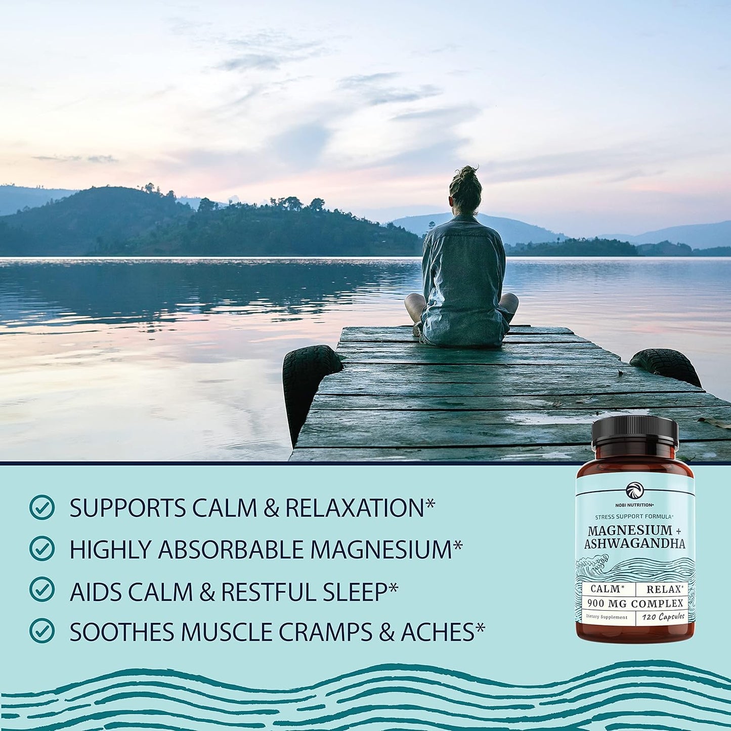 Magnesium Ashwagandha | Calming Supplements for Adults 120 capsules