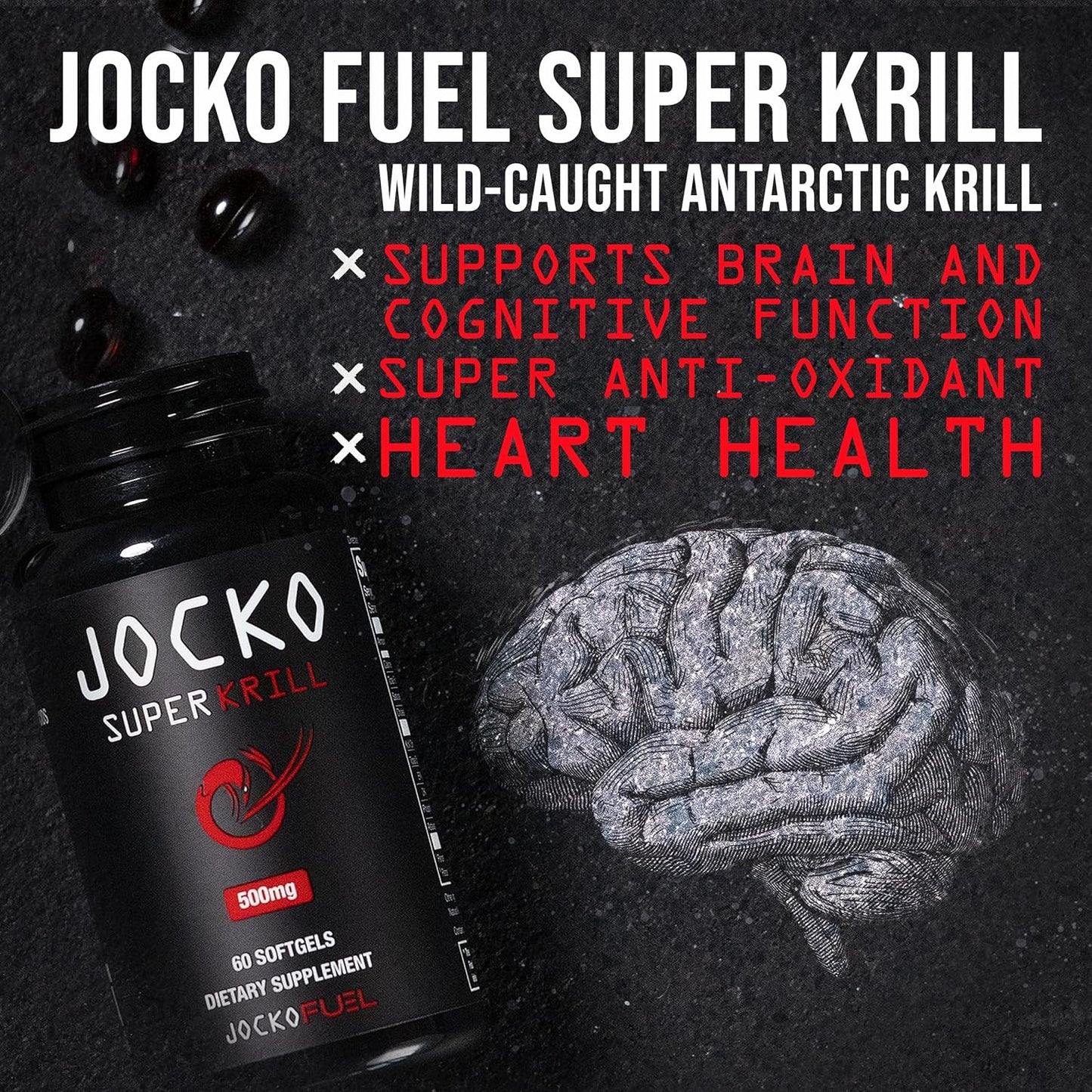 Jocko Fuel Antarctic Krill Oil Omega 3 Fatty Acid  DHA & EPA - 1000mg Softgels