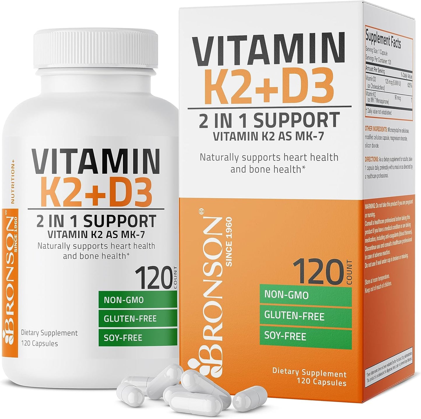 Bronson Vitamin K2 (MK7) with D3 Supplement 120 Capsules