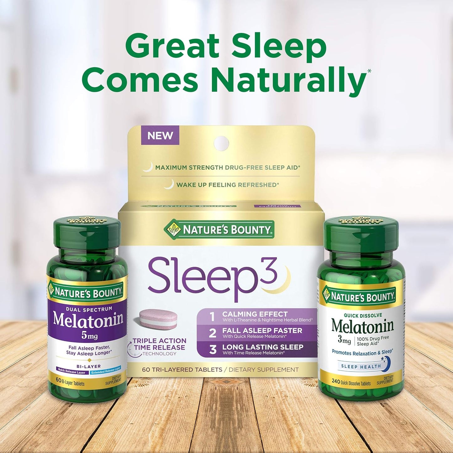 Nature's Bounty Melatonin, 100% Drug Free Sleep Aid, Dietary Supplement, 180 count