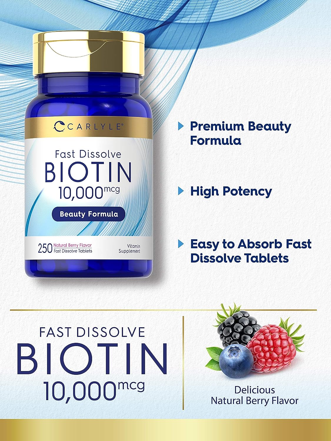 Carlyle Biotin 10000mcg 250 Fast Dissolve Tablets