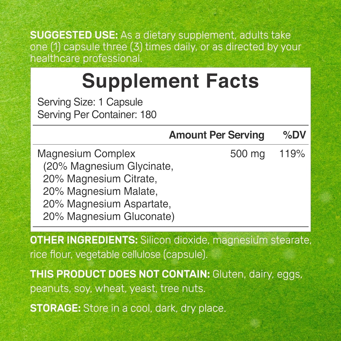 Magnesium Complex Supplement  180 Veggie Capsules