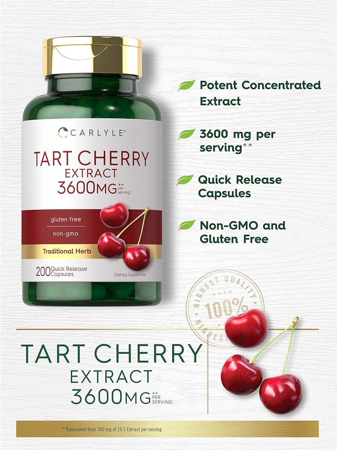 Carlyle Tart Cherry Extract Capsules  200 Count