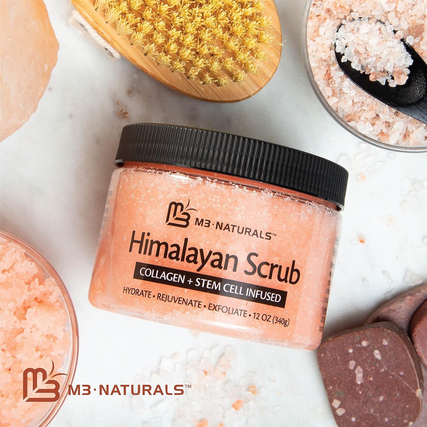 Himalayan Salt Scrub Face Foot & Body Exfoliator Infused with Collagen and Stem