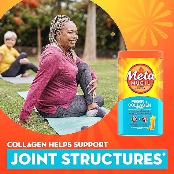 Metamucil Daily Fiber + Collagen, Psyllium Husk Powder, Sugar-Free with  , Orange Flavored, 90 Doses