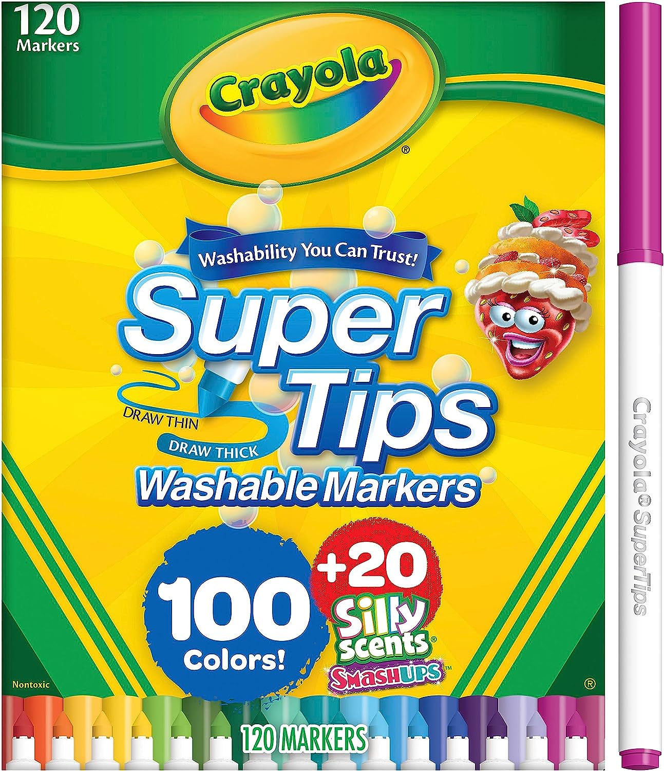 Crayola Super Tips Marker Set (120ct), Washable Markers for Kids