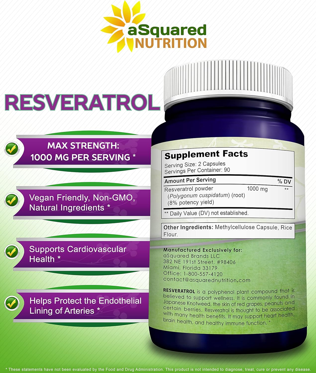 100% Natural Resveratrol - 1000mg Per Serving Max Strength (180 Capsules)