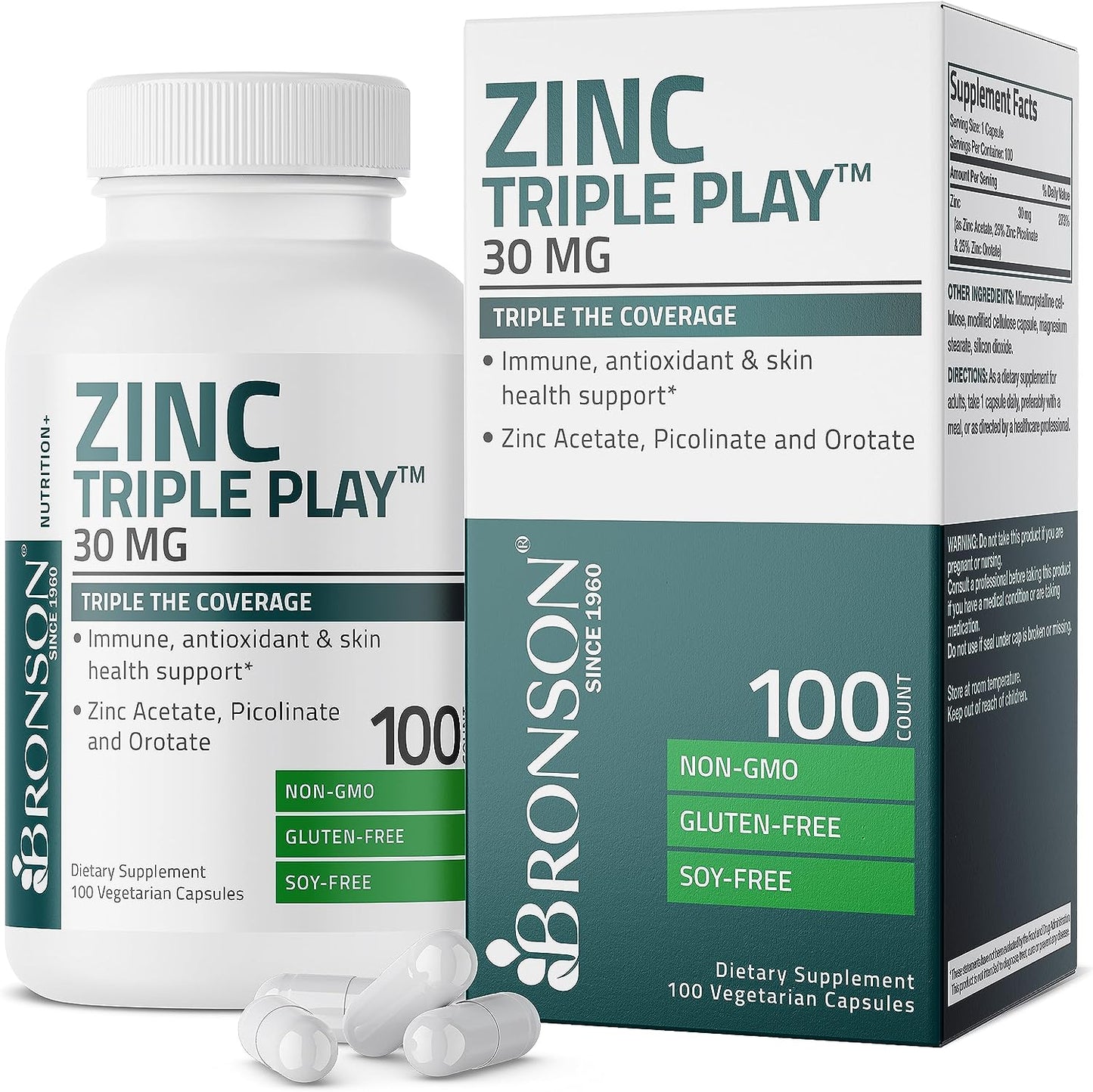 Bronson Zinc Triple Play Immune Support Zinc Supplement 100 capsules