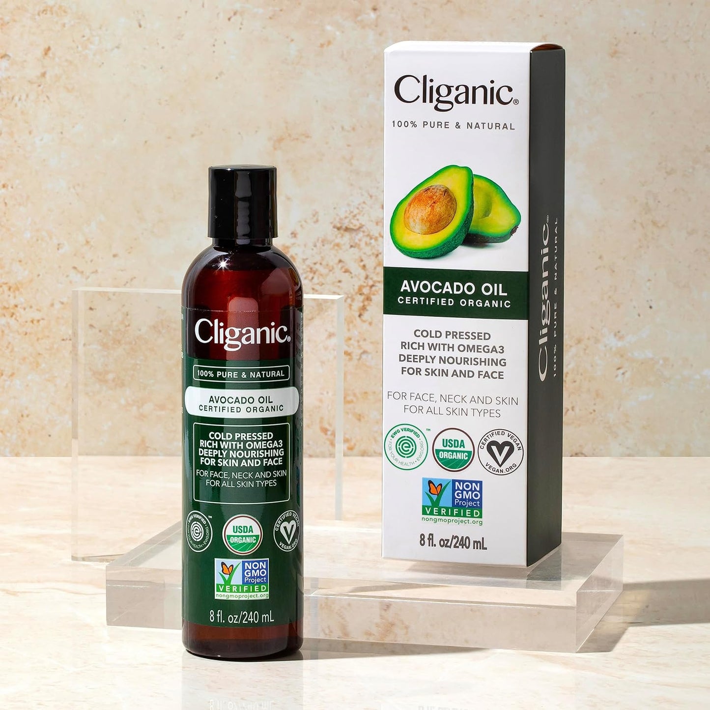 Cliganic Organic Avocado Oil, 100% Pure (8oz) - for Skin & Hair, Nourishing Carrier Oil for Face & Body