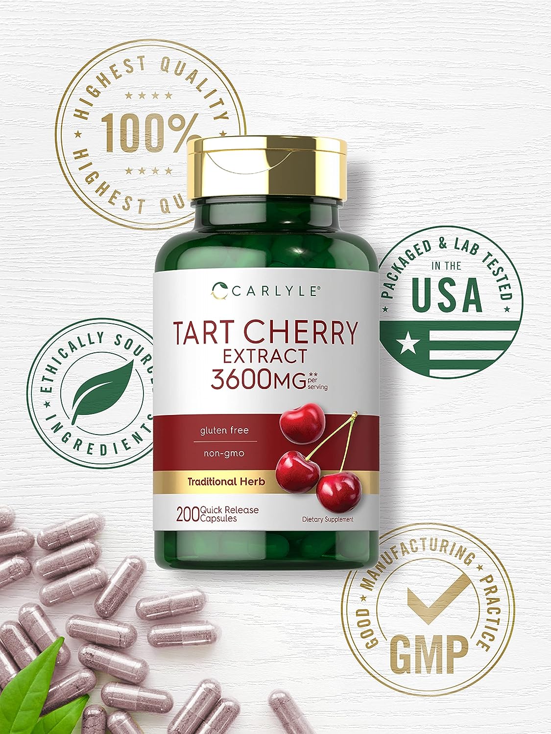 Carlyle Tart Cherry Extract Capsules  200 Count