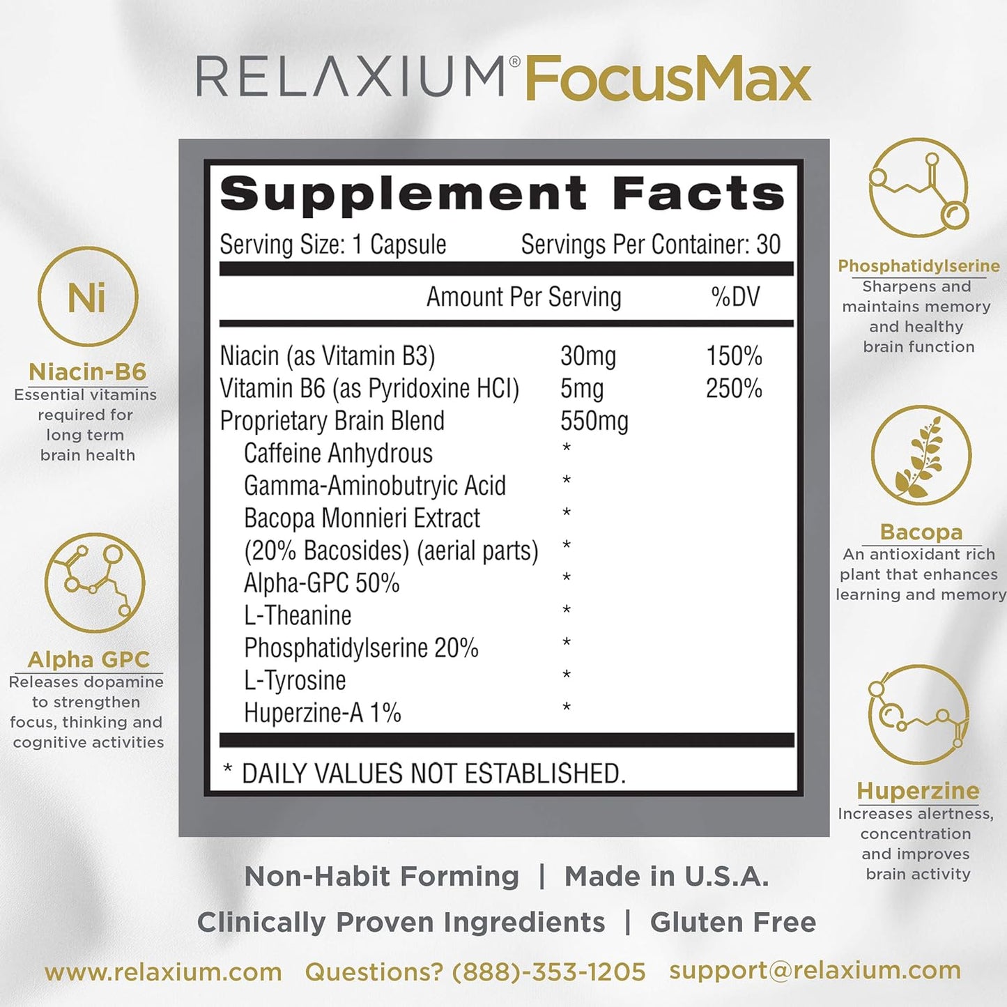 Relaxium Focus Max, Brain & Focus Health Supplement