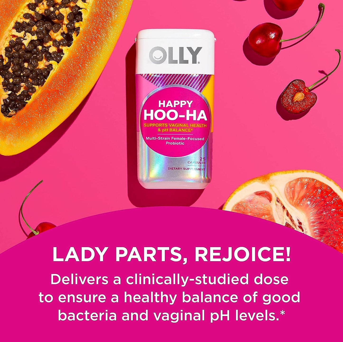 OLLY Happy Hoo-Ha Capsules, Probiotic for Women,  Gluten Free - 25 Count