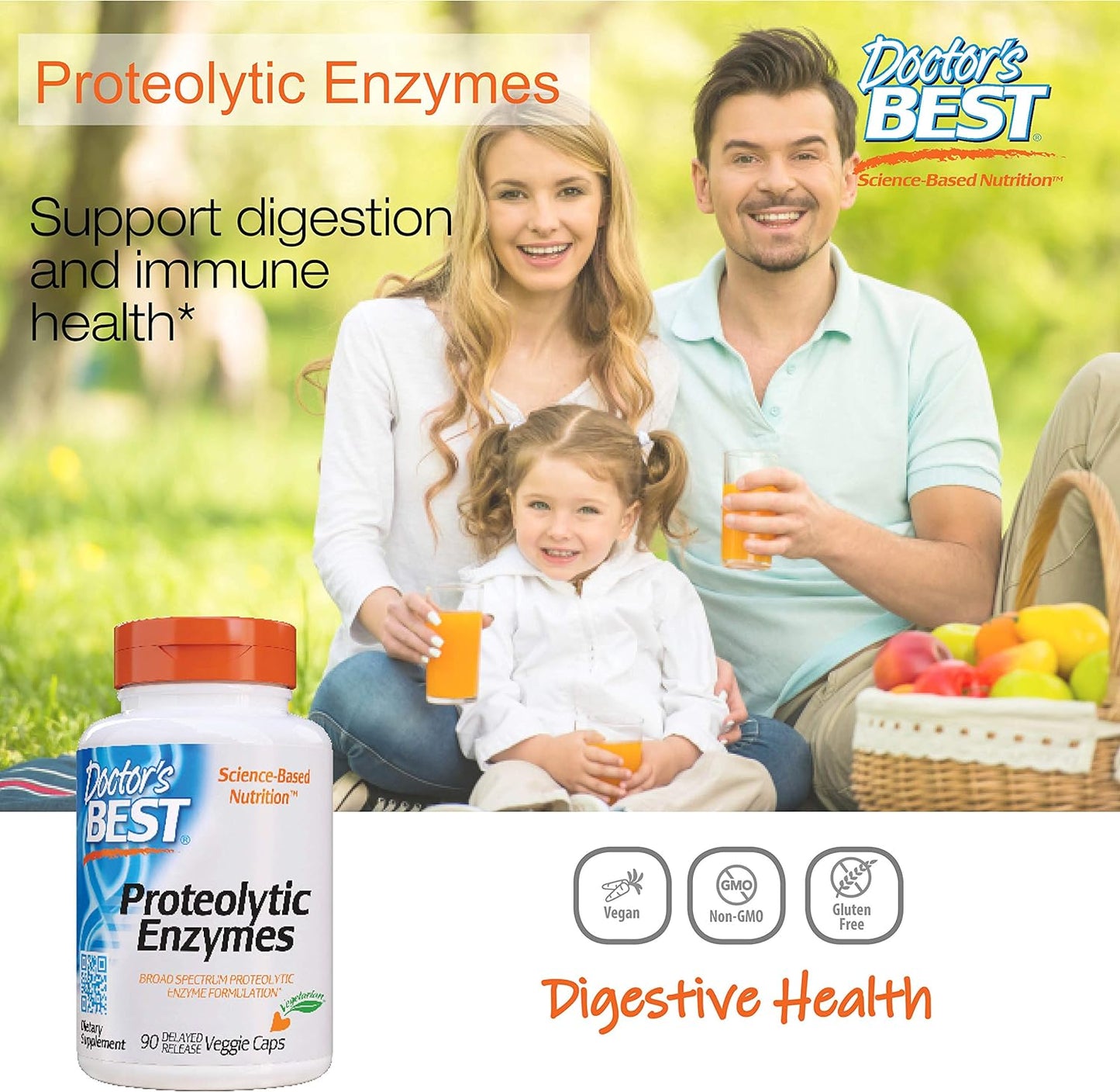 Doctor's Best Proteolytic enzymes, digestion, Muscle, Joint, Non-Gmo, Gluten Free, Vegetarian, 90 Veggie Caps