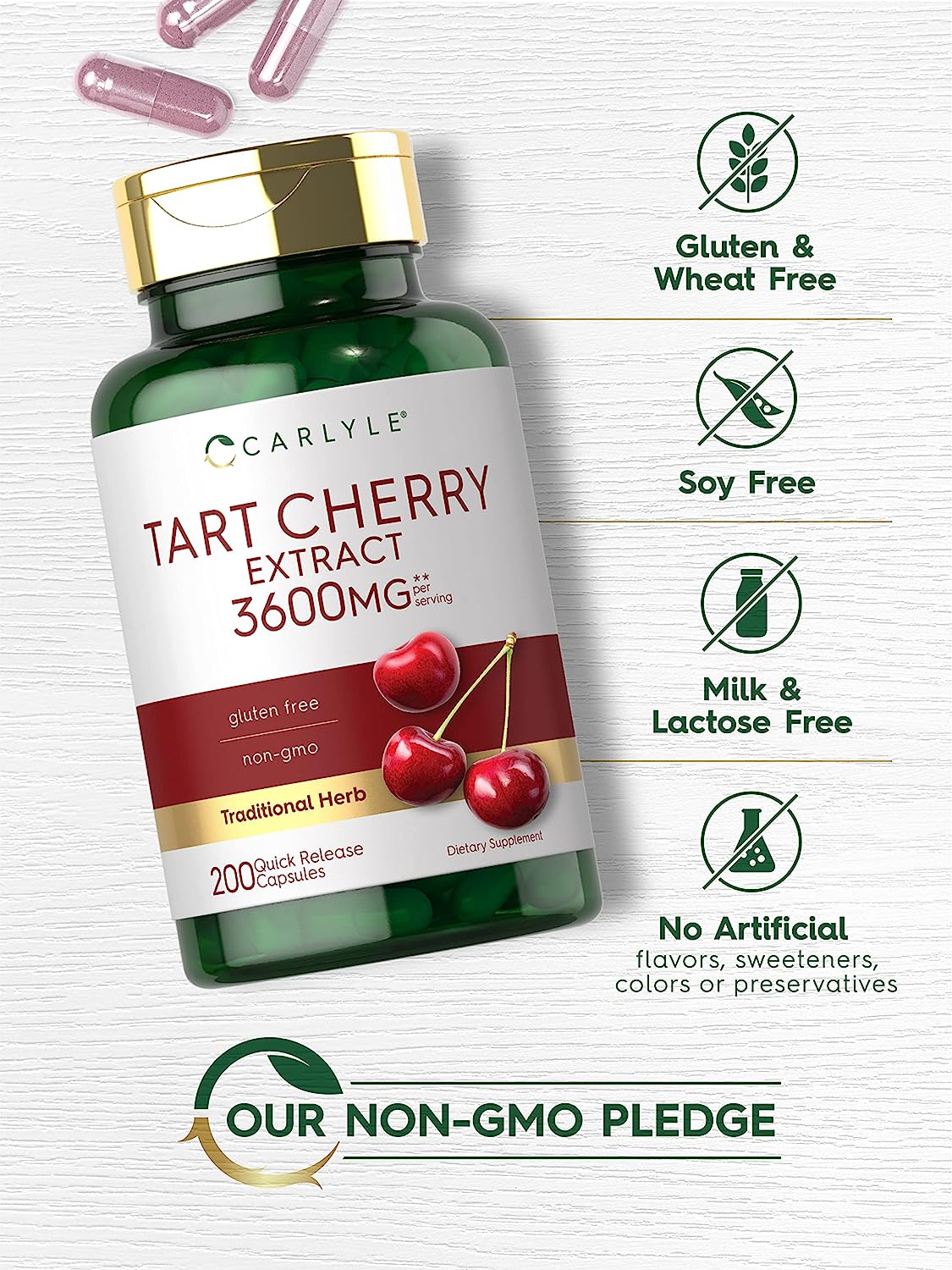 Carlyle Tart Cherry Extract Capsules  200 Count