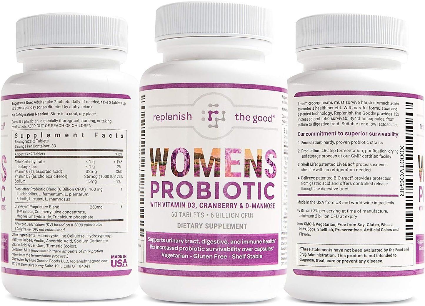 Replenish the Good Women's Probiotic | Vegan Supplement w/Vitamin D3, 60 tablets