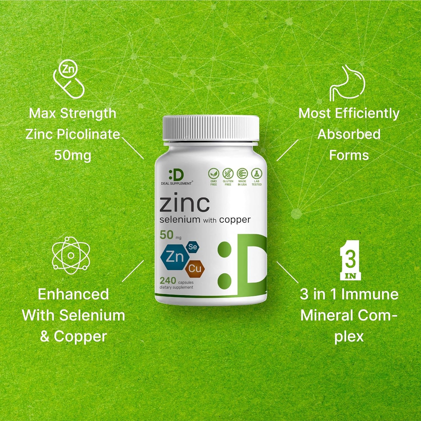 Zinc  with Selenium with Copper, 240 Capsules