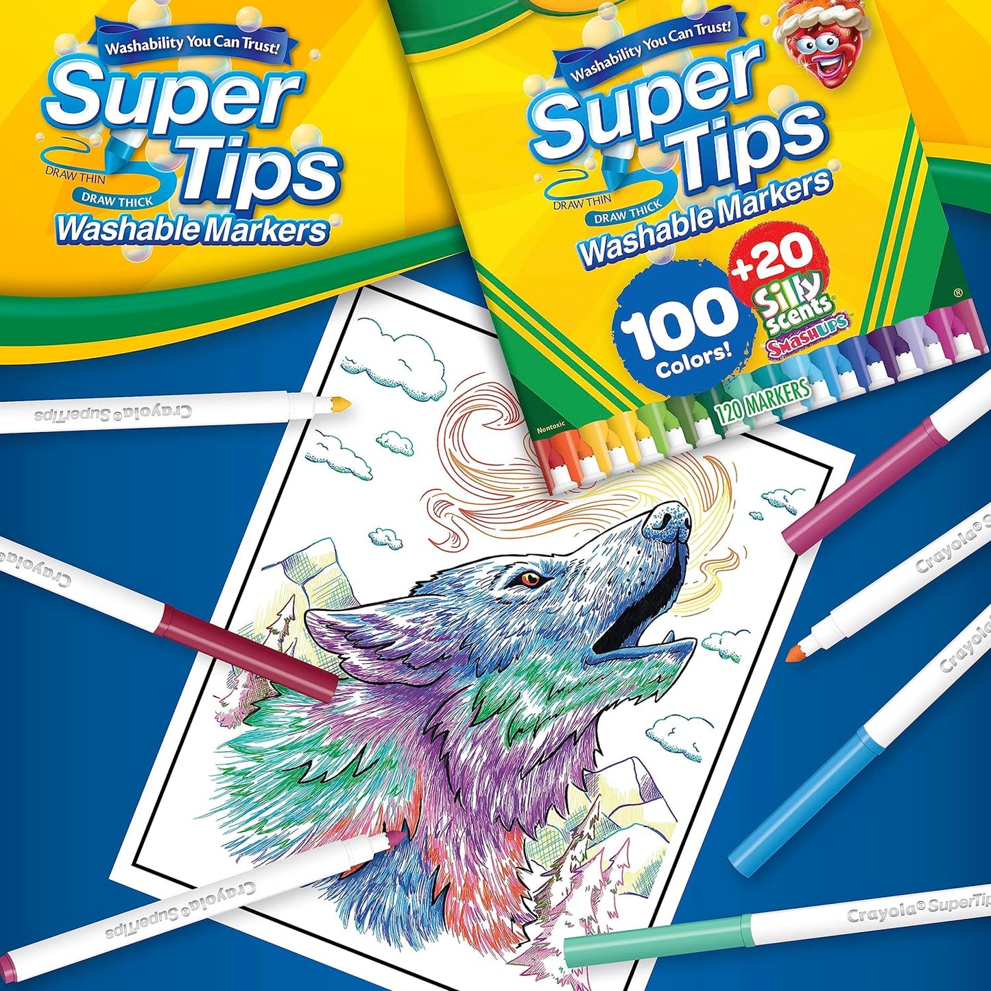 Crayola Super Tips Marker Set (120ct), Washable Markers for Kids