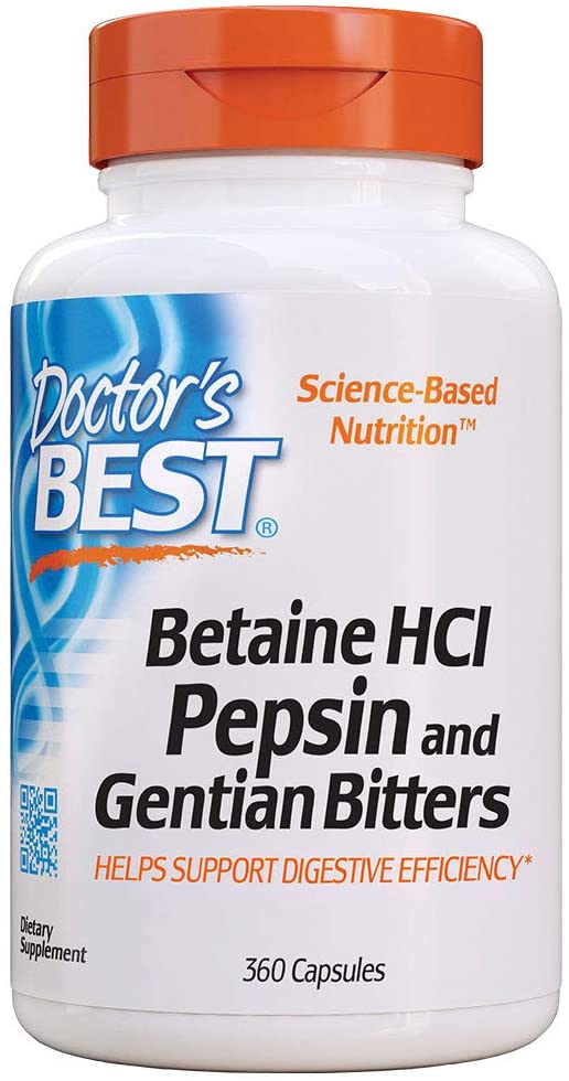 Doctor's Best Betaine HCI Pepsin and Gentian Bitters Capsules, 360 Count