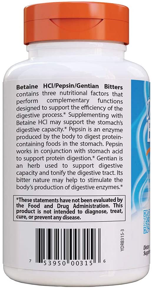 Doctor's Best Betaine HCI Pepsin and Gentian Bitters Capsules, 360 Count