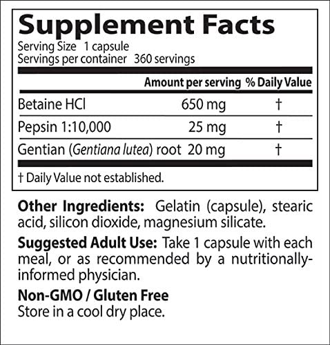 Doctor's Best Betaine HCI Pepsin and Gentian Bitters Capsules, 360 Count