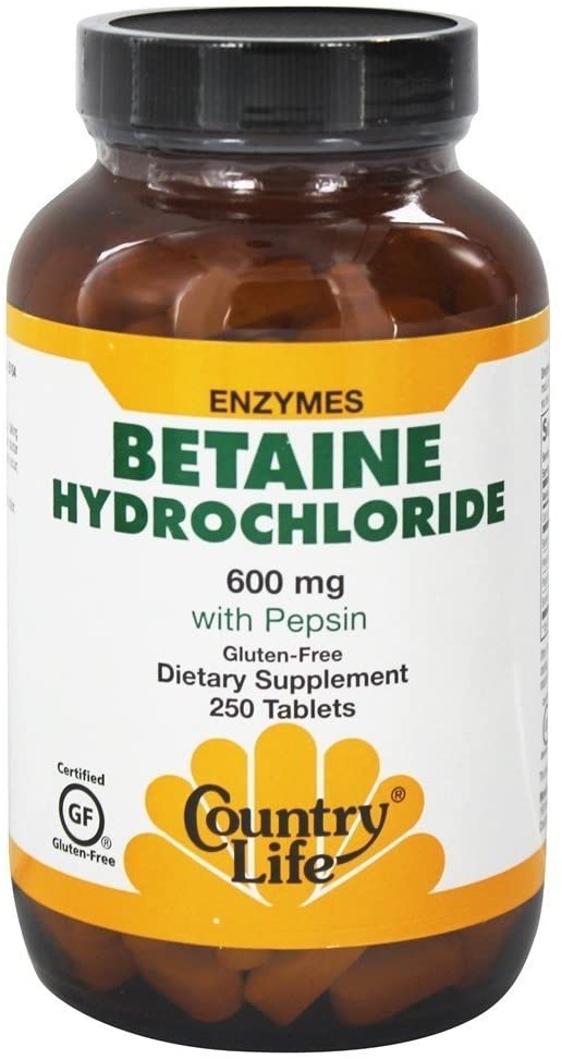 Country Life Betaine Hydrochloride with pepsin 600 mg - 250 Tablets