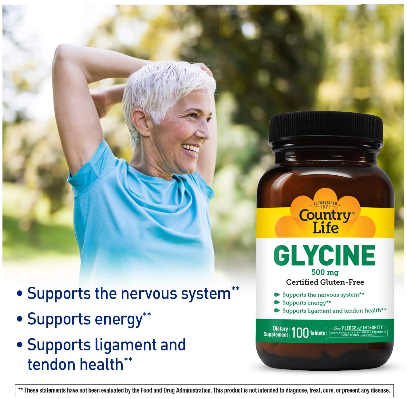 Country Life, Glycine, 500 mg, 100 Tablets