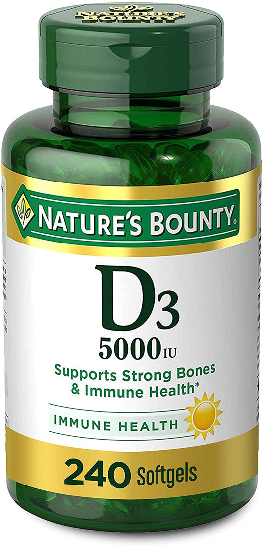 Nature’s Bounty Vitamin D3 for Immune Support. Vitamin D 125 mcg (5000iu), 240  Soft gels.