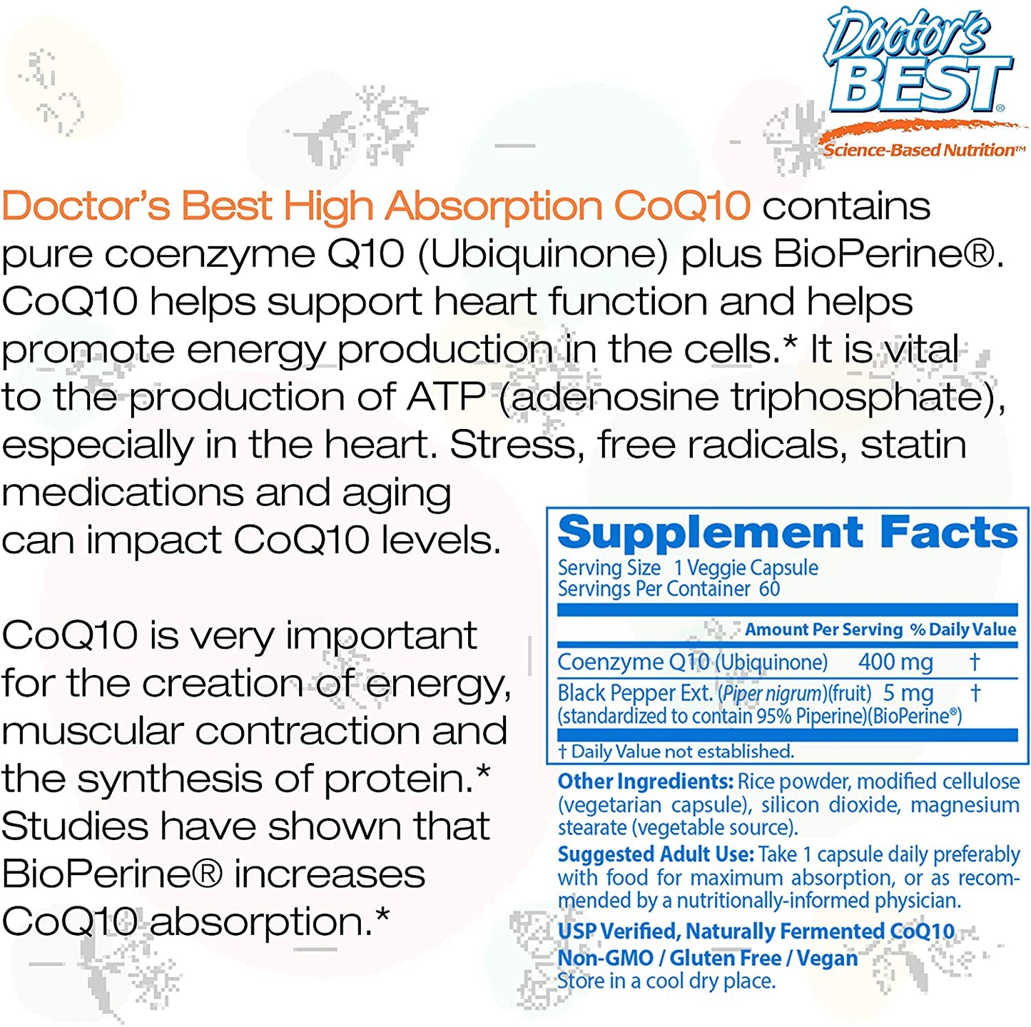 Doctors Best High Absorption CoQ10 (400 mg), 60 Veggie Caps