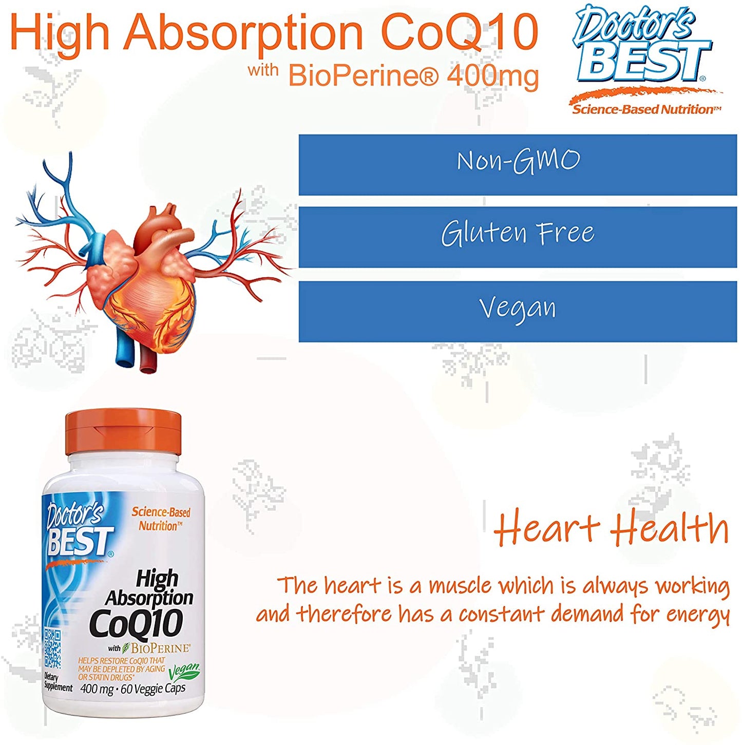 Doctors Best High Absorption CoQ10 (400 mg), 60 Veggie Caps