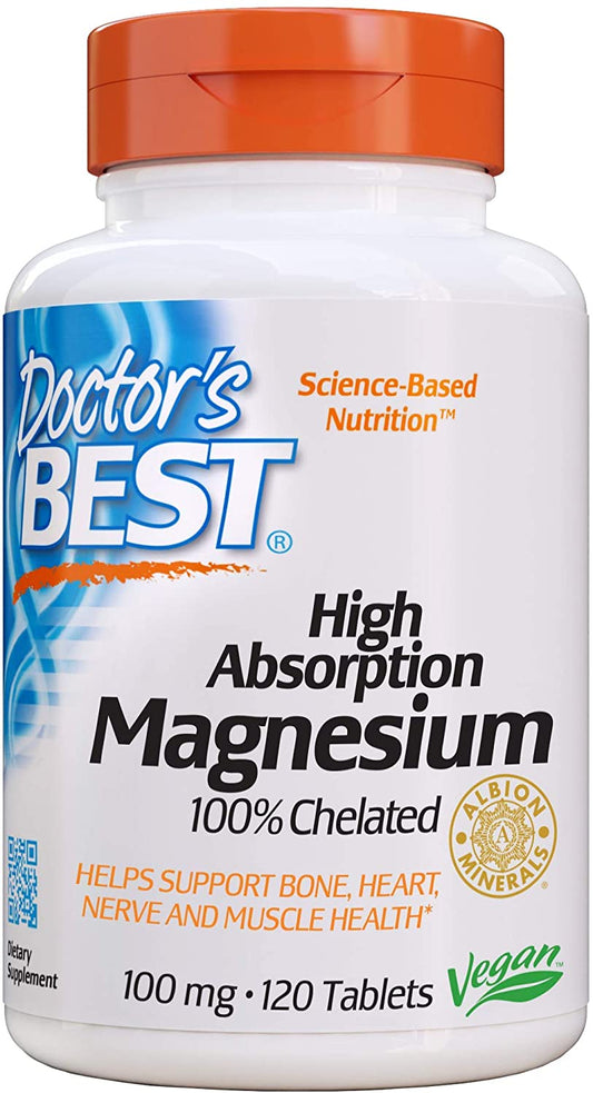 Doctor's Best High Absorption Magnesium Glycinate Lysinate,  100 mg, 120 Tablets