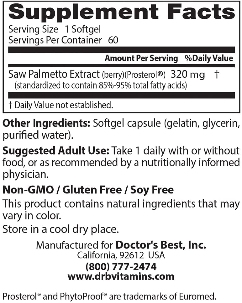 Doctor's Best, Saw Palmetto, 320 mg, 60 Softgels