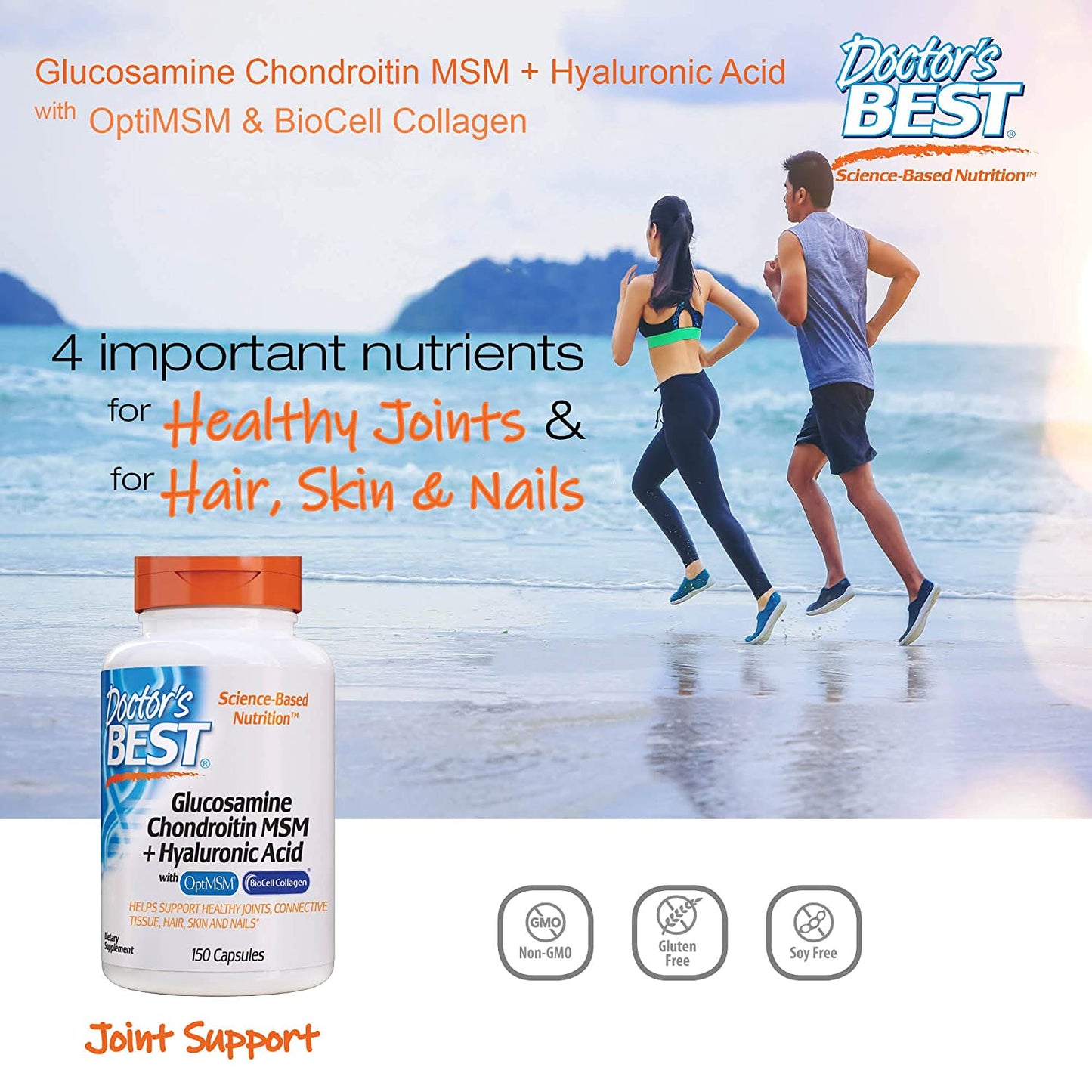 Doctor's Best, Glucosamine Chondroitin MSM + Hyaluronic Acid, 150 Capsules