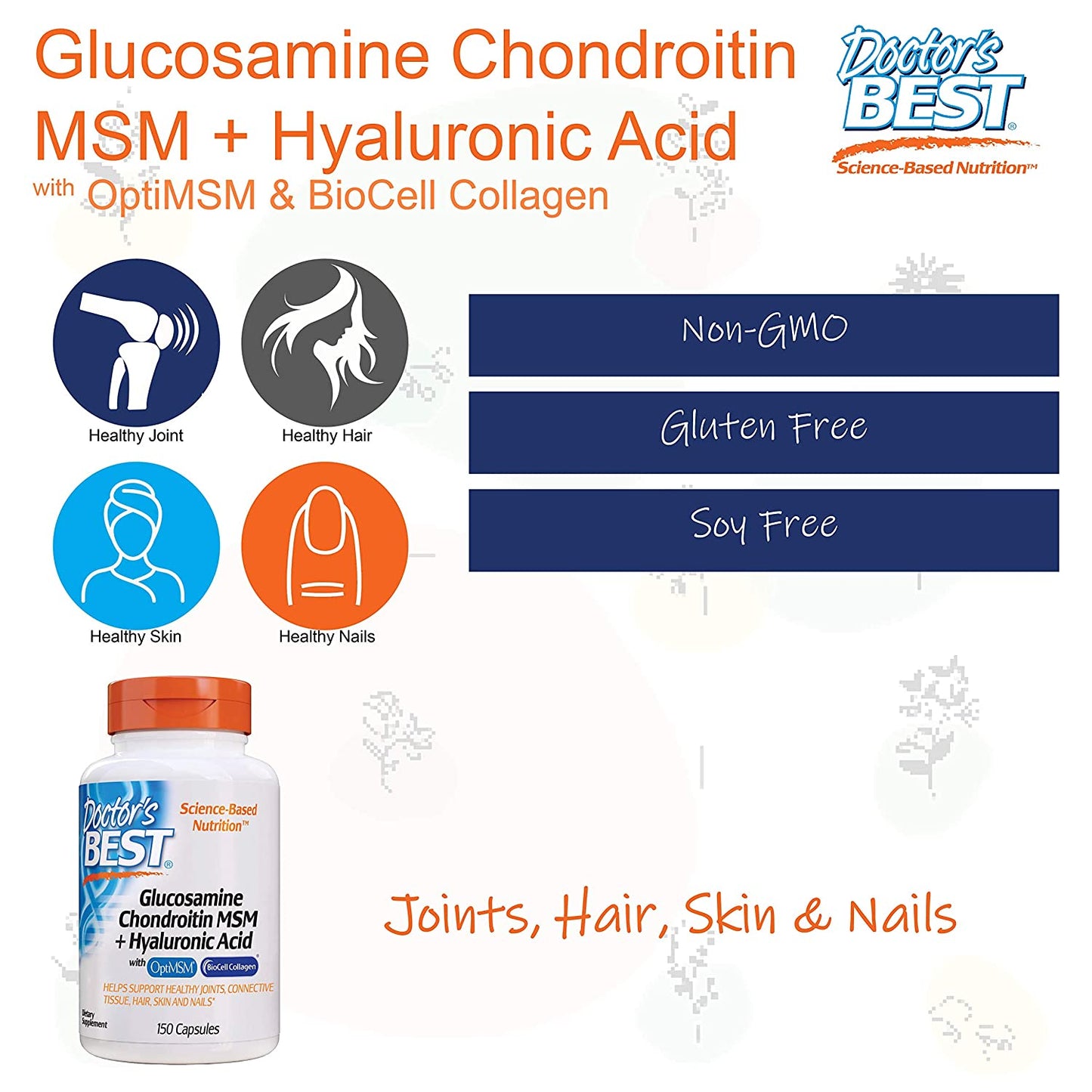 Doctor's Best, Glucosamine Chondroitin MSM + Hyaluronic Acid, 150 Capsules